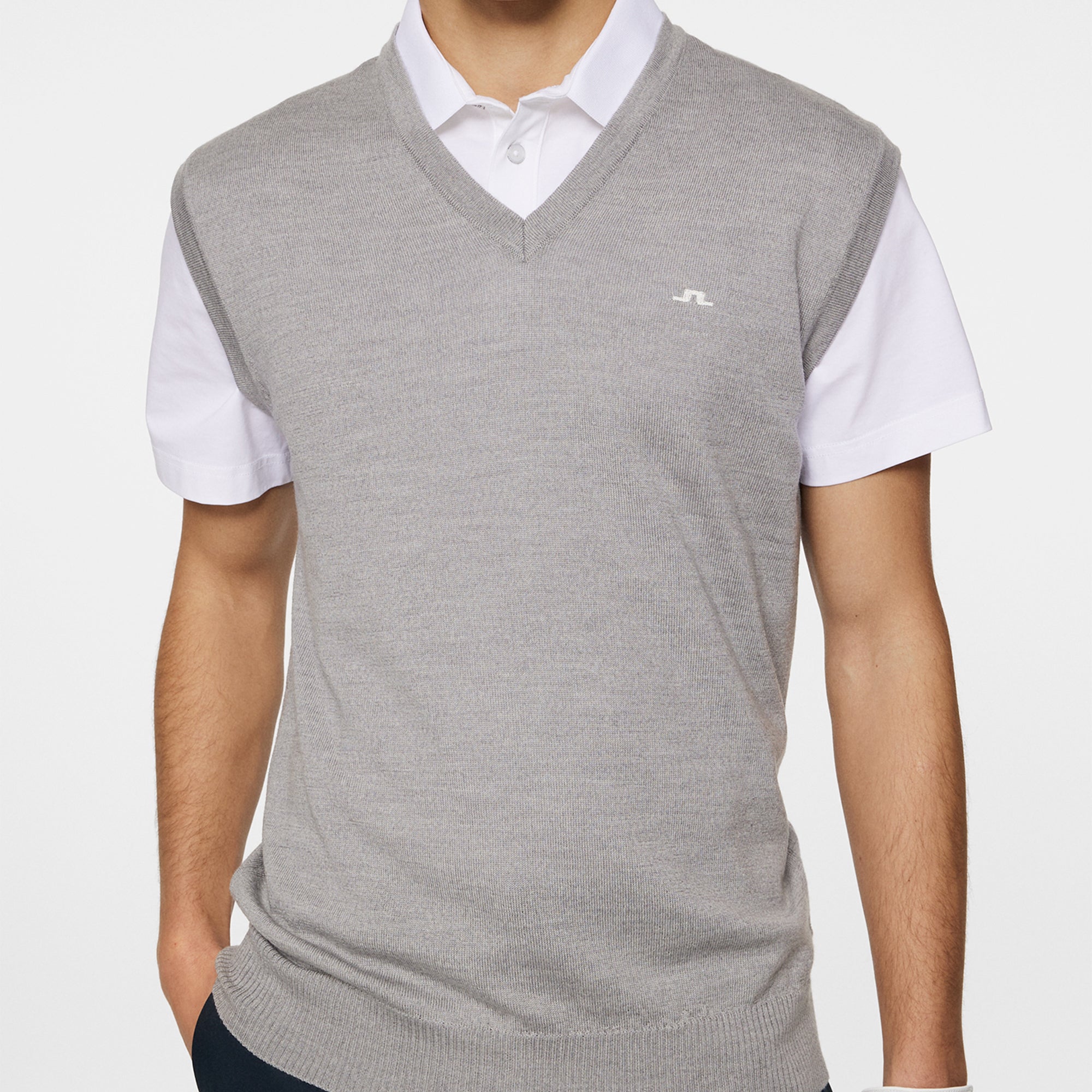 J Lindeberg Liam Knitted Mens Tour Merino Golf Vest Light Grey Melange